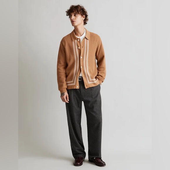 NWOT Madewell Button-Up Long-Sleeve Sweater Polo - Medium - Tan & Green - Picture 4 of 8